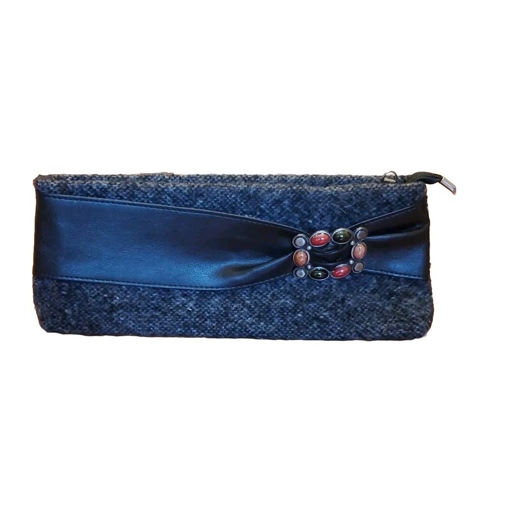 MUCROS WEAVERS Woven Vintage Clutch Gray, Semiprecious Stones Faux‎ Leather